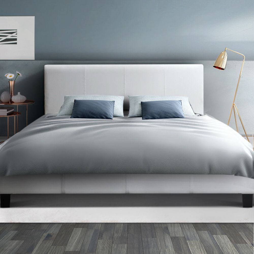 Neo Upholstered PVC Leather Bed Frame Double Size White
