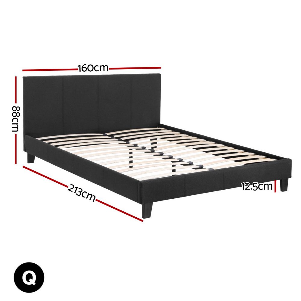 Neo Queen Upholstered Bed Frame with Padded Bedhead Charcoal