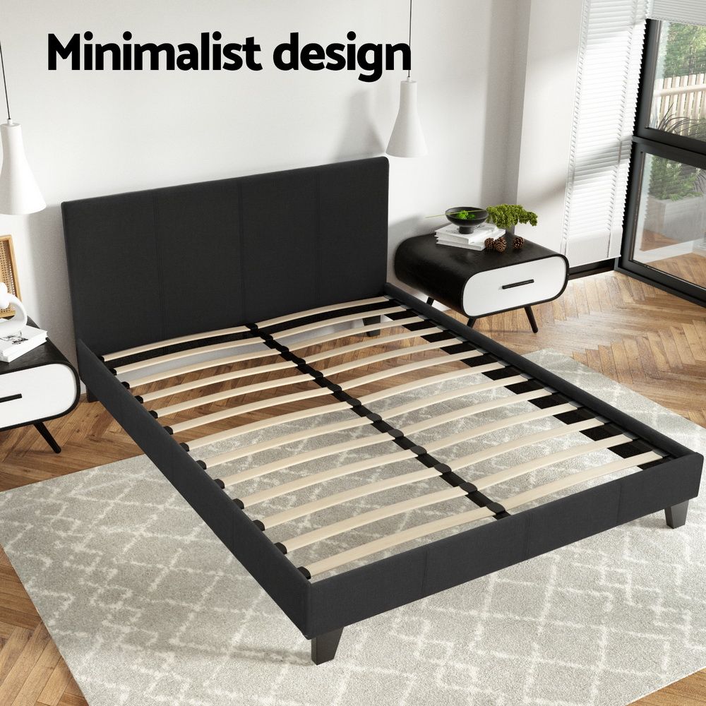 Neo Queen Upholstered Bed Frame with Padded Bedhead Charcoal