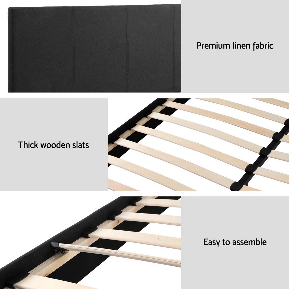 Neo Queen Upholstered Bed Frame with Padded Bedhead Charcoal