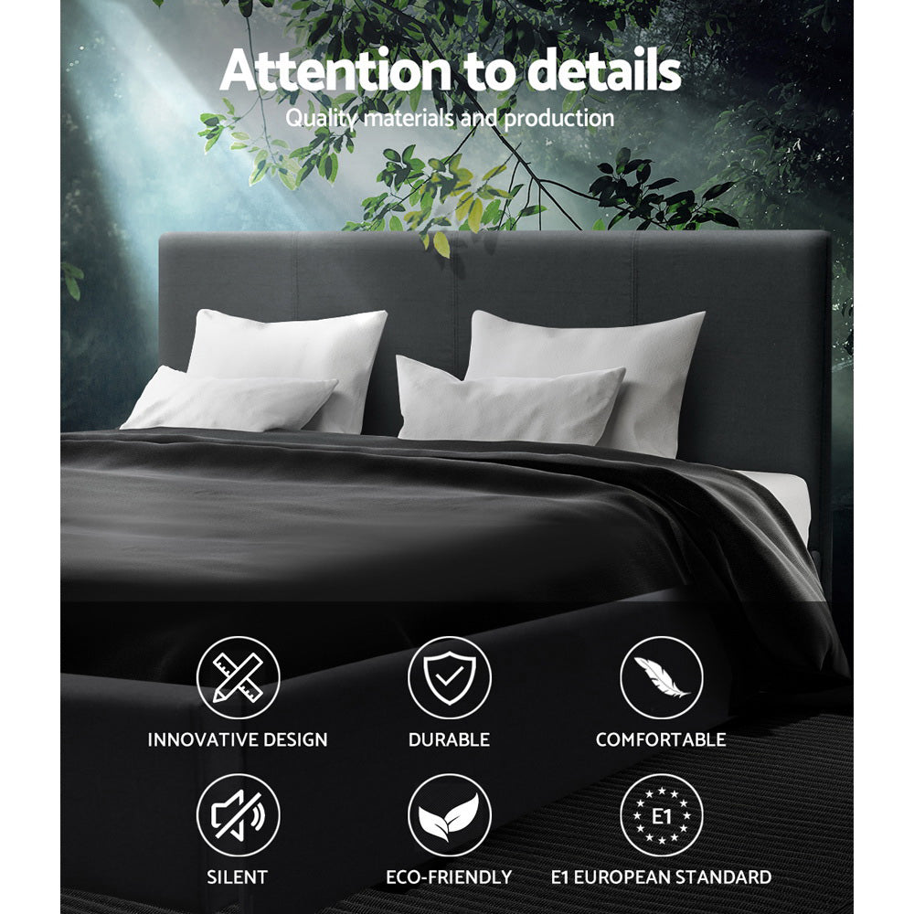 Neo Queen Bed Frame Charcoal Upholstered