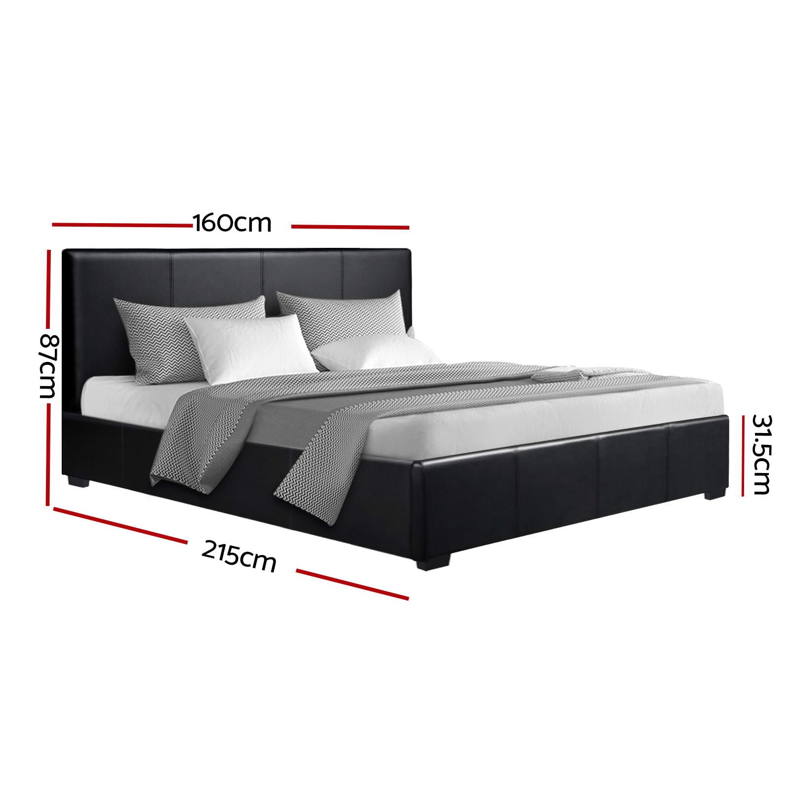 Nino Queen Bed Frame Gas Lift Black PU Leather