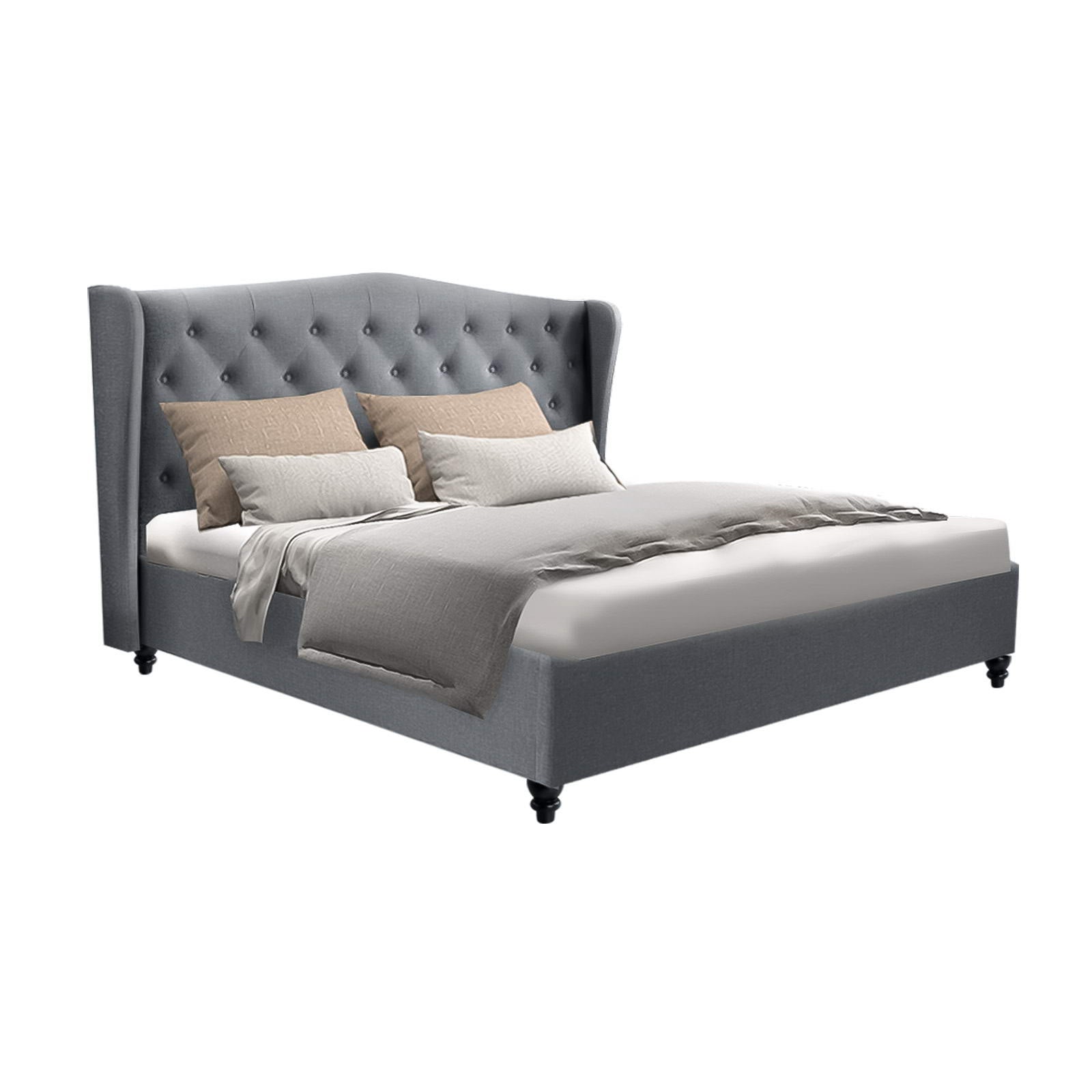 Pier Double Bed Frame Grey Linen Upholstered