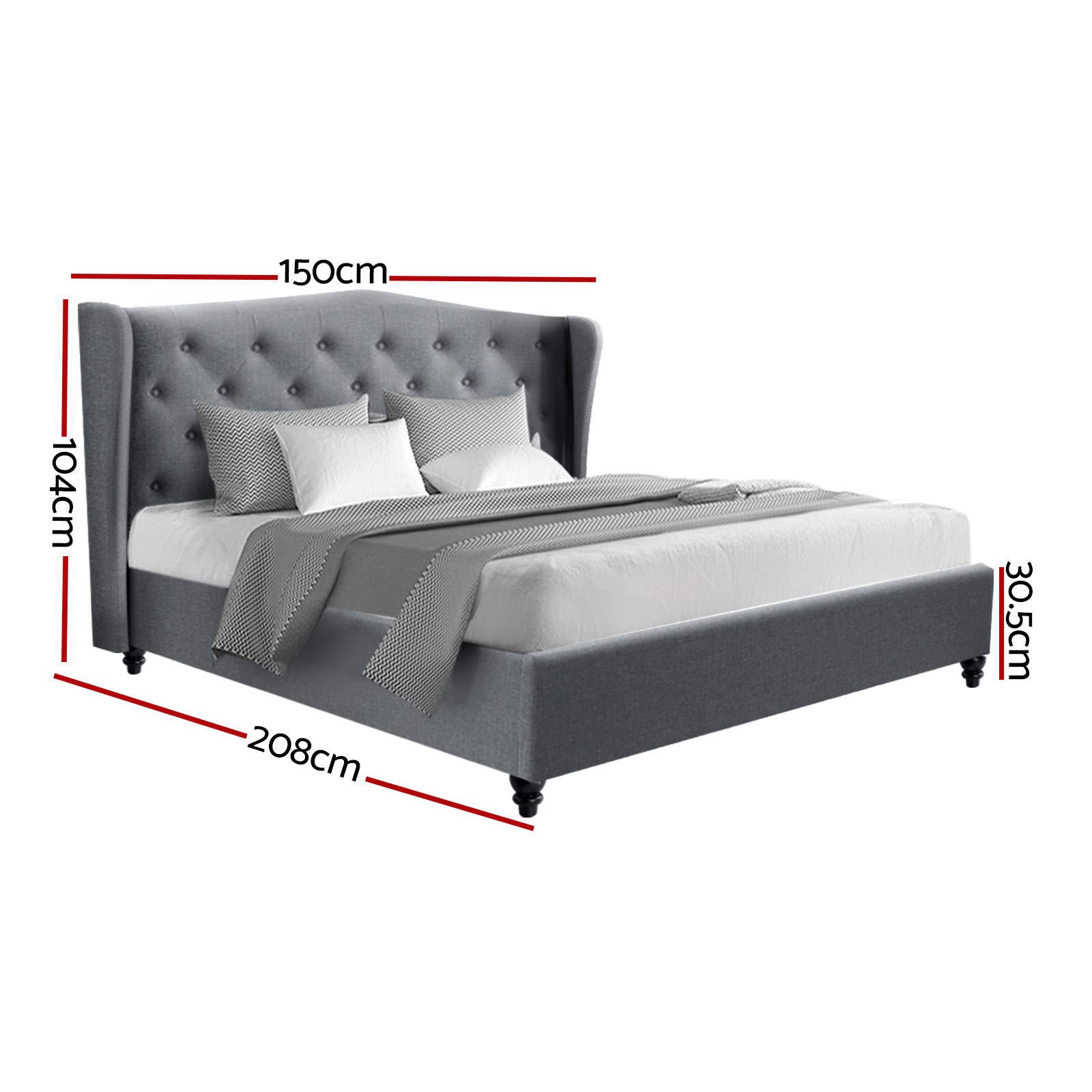 Pier Double Bed Frame Grey Linen Upholstered