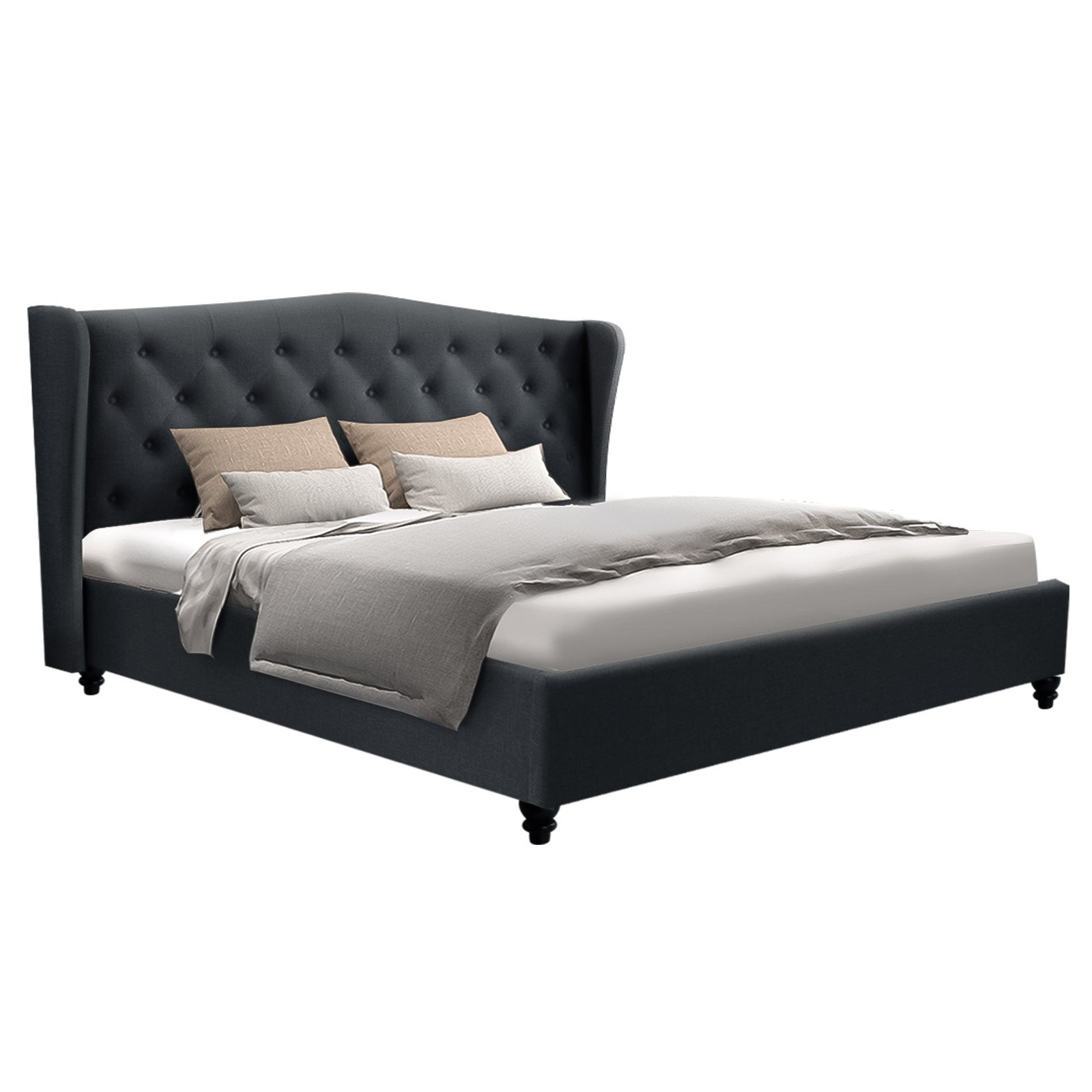 Pier King Bed Frame Charcoal Linen Upholstered