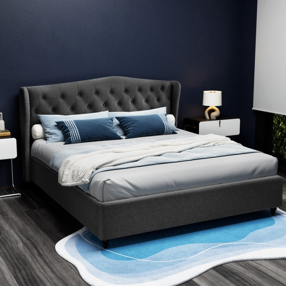 Pier King Bed Frame Charcoal Linen Upholstered