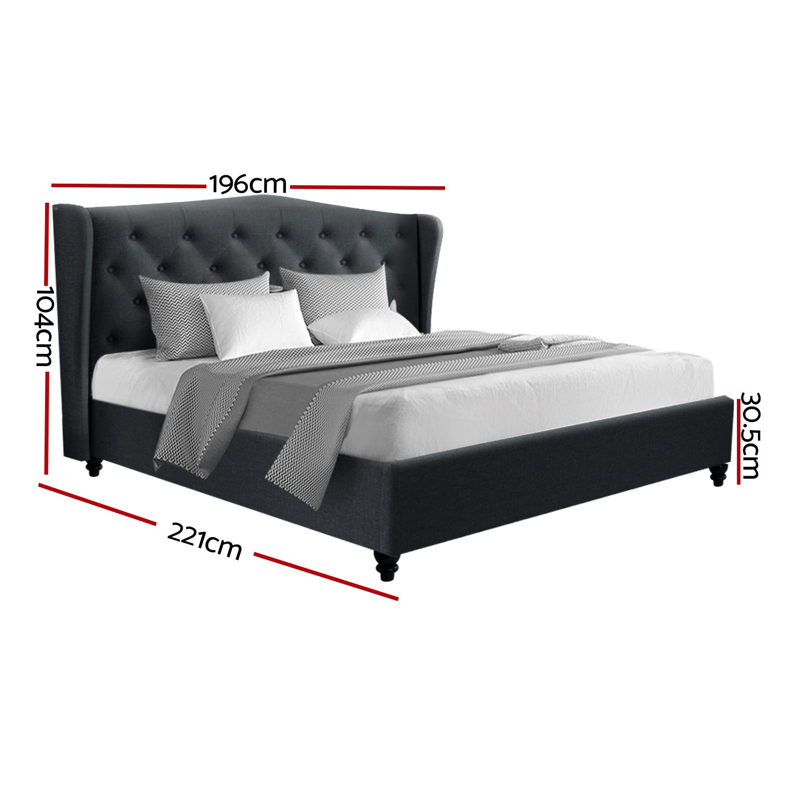 Pier King Bed Frame Charcoal Linen Upholstered