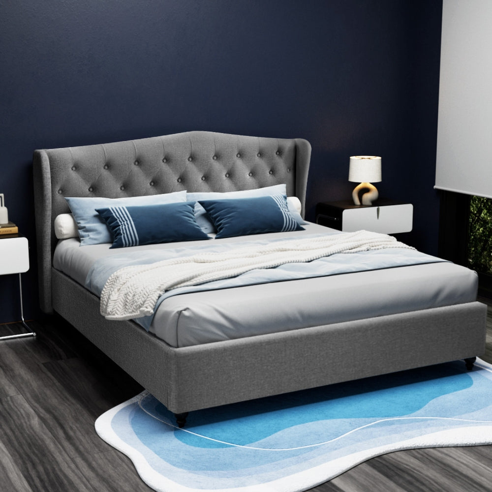 Pier King Bed Frame Grey Tufted Headboard