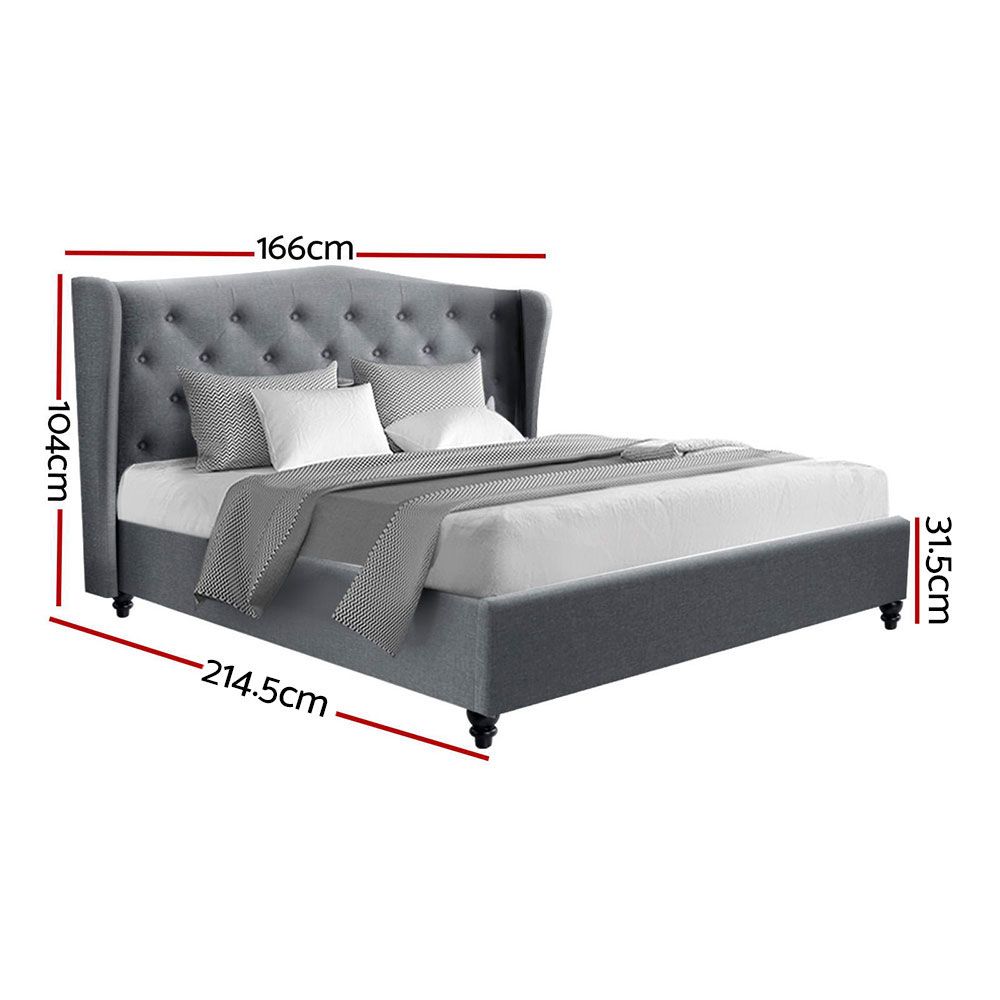 Pier Queen Size Upholstered Bed Frame with Tufted Headboard Grey