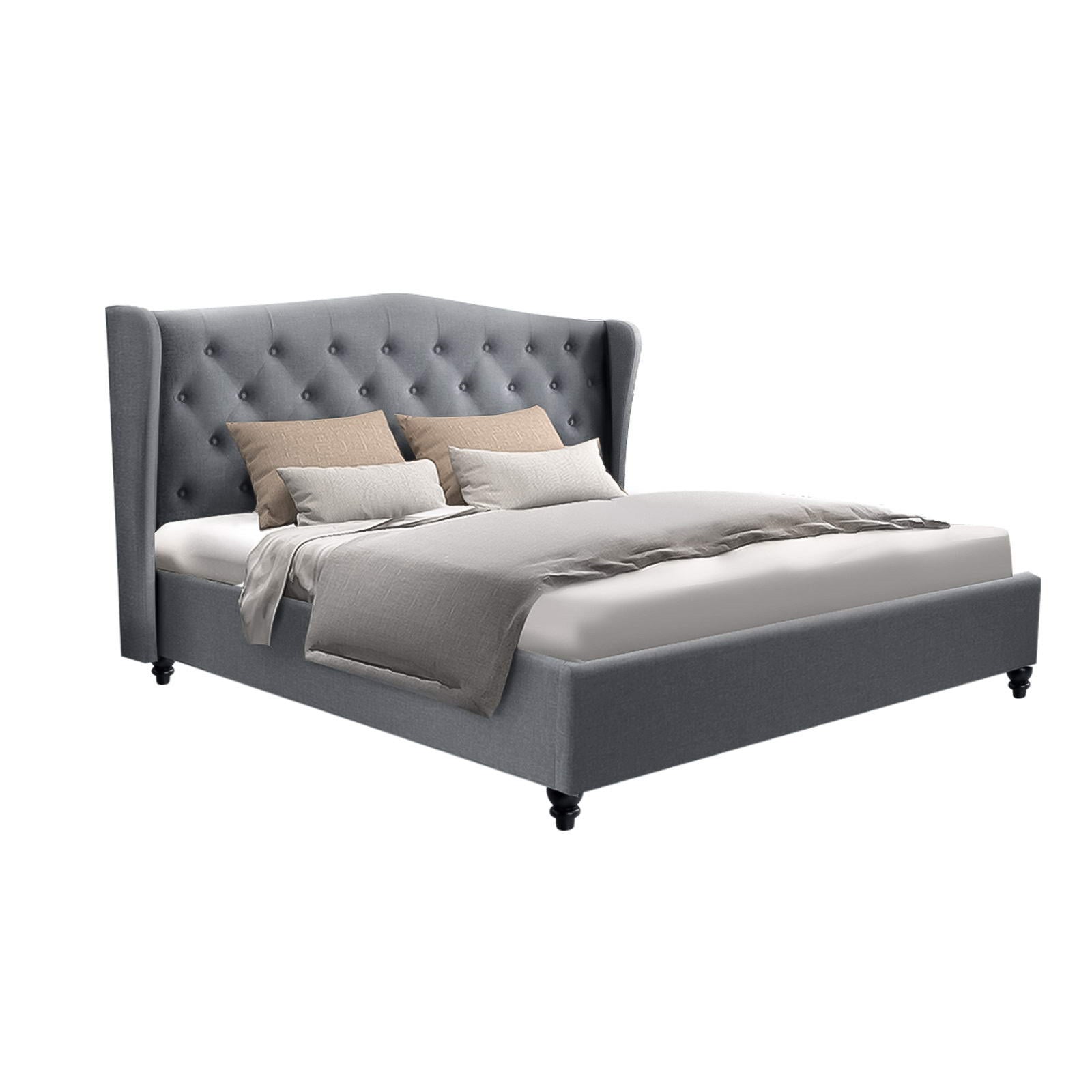Pier Queen Bed Frame Grey Linen Upholstered