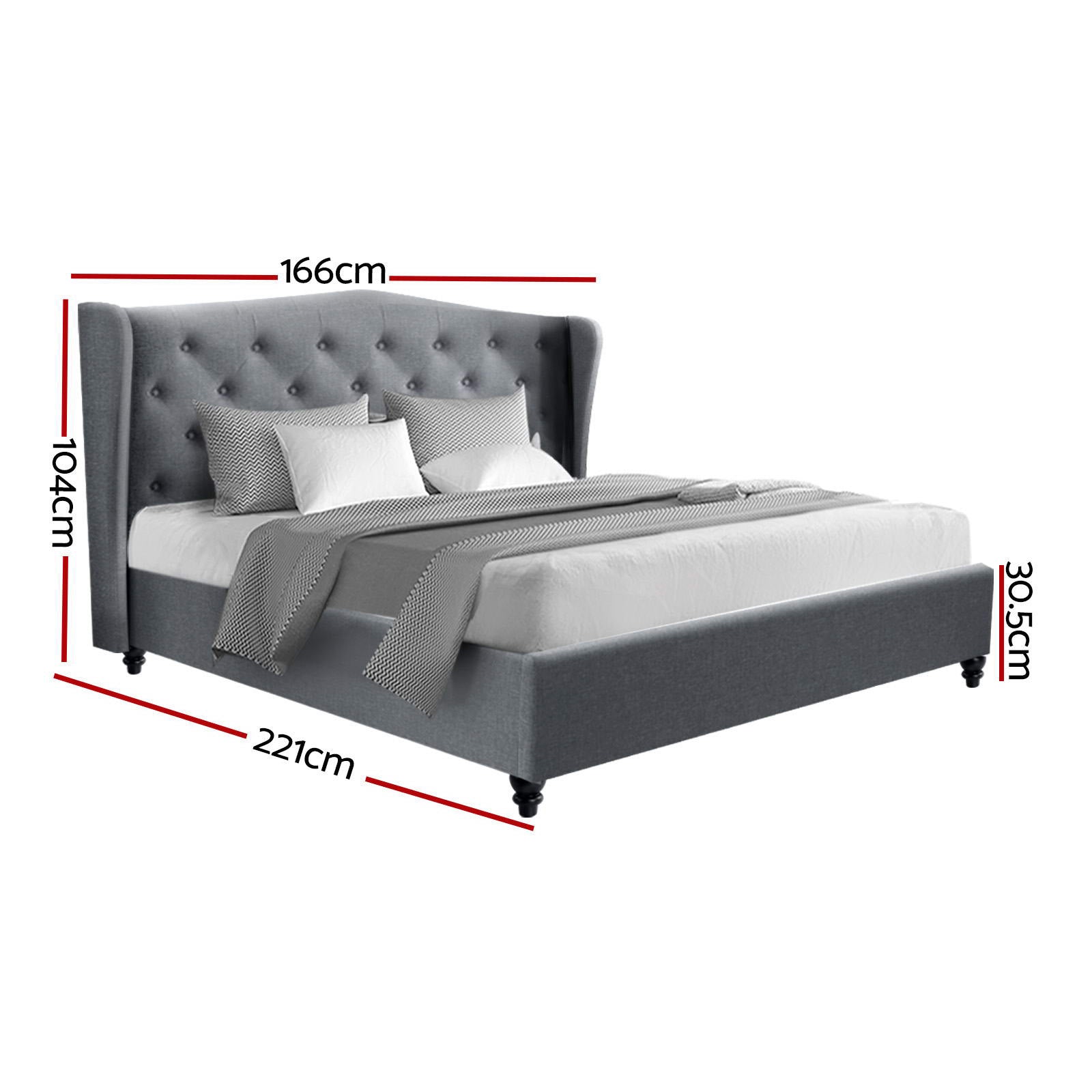 Pier Queen Bed Frame Grey Linen Upholstered