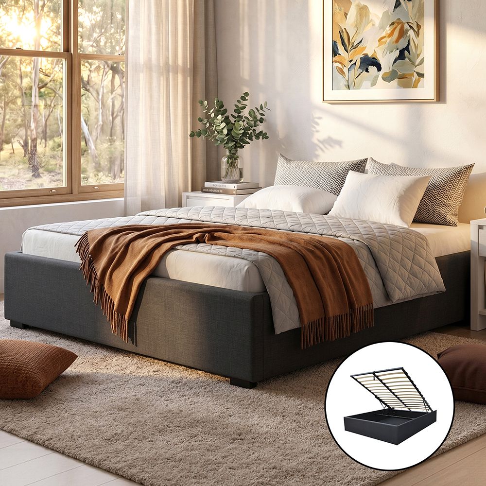 Toki Double Size Gas Lift Bed Frame with Storage Charcoal