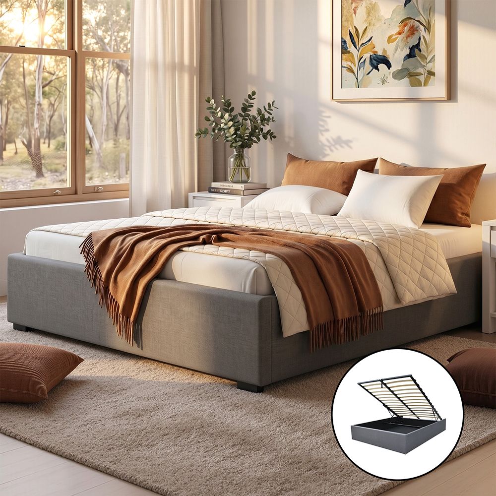 Toki Double Size Gas Lift Bed Frame Base Grey