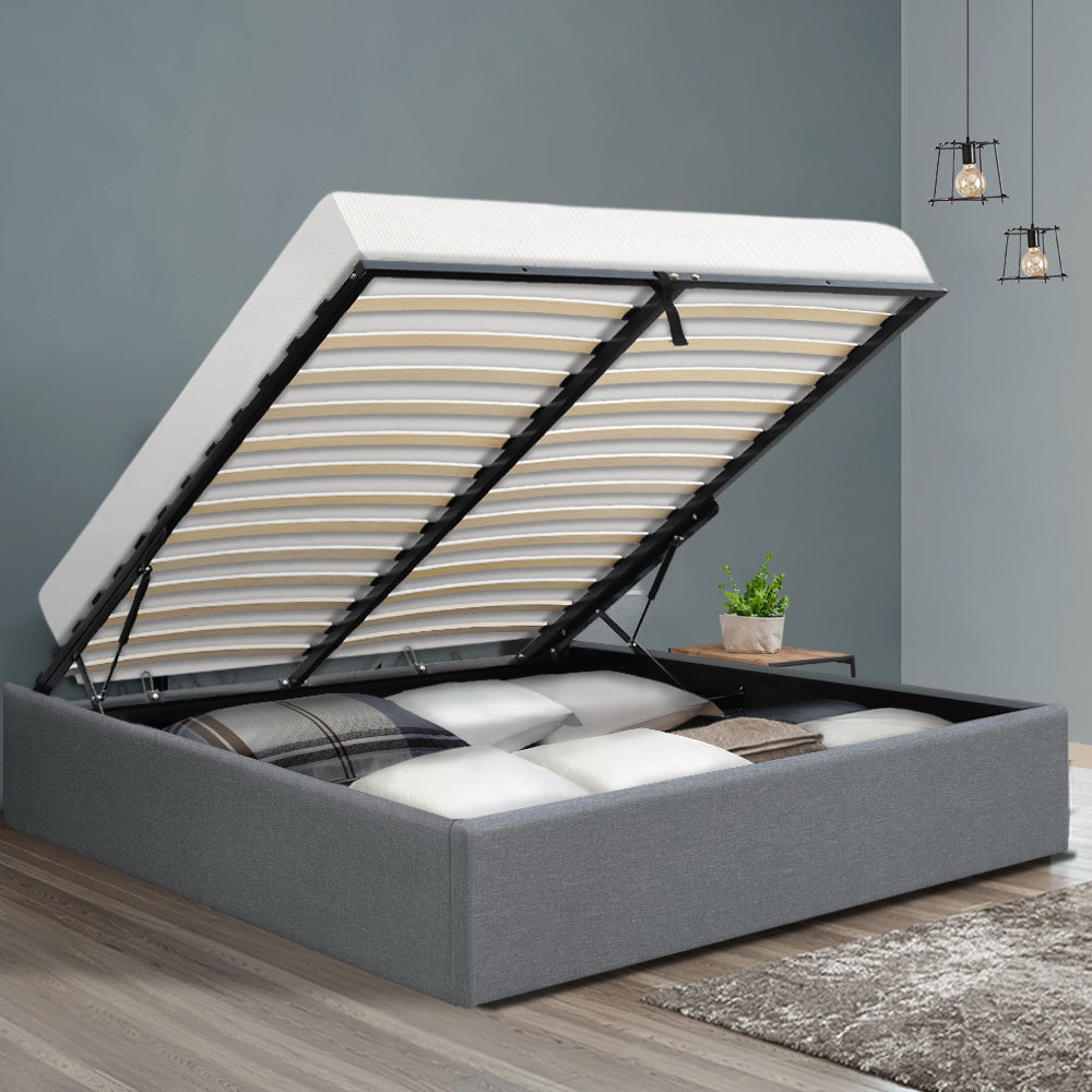 Toki Double Bed Frame Gas Lift Base Grey