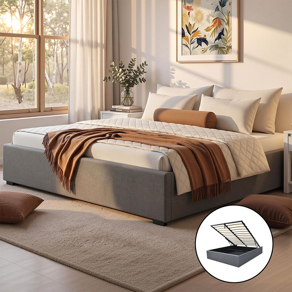 Toki King Size Gas Lift Bed Frame Grey