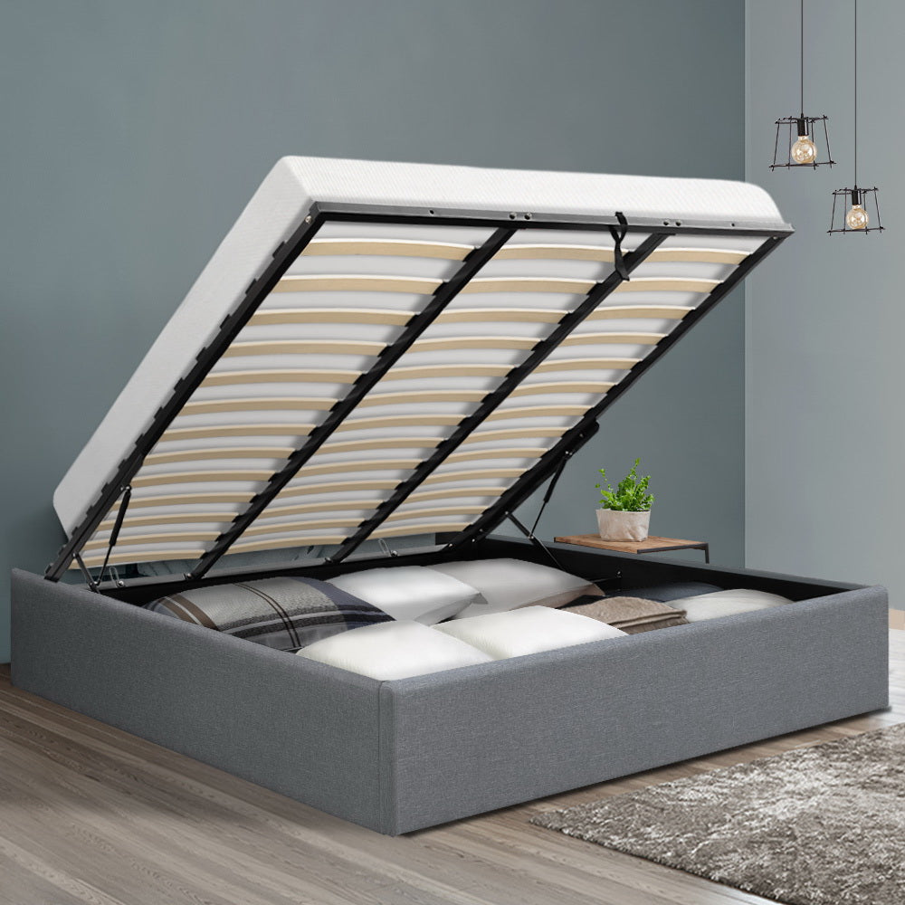 Toki King Bed Frame Gas Lift Base Grey