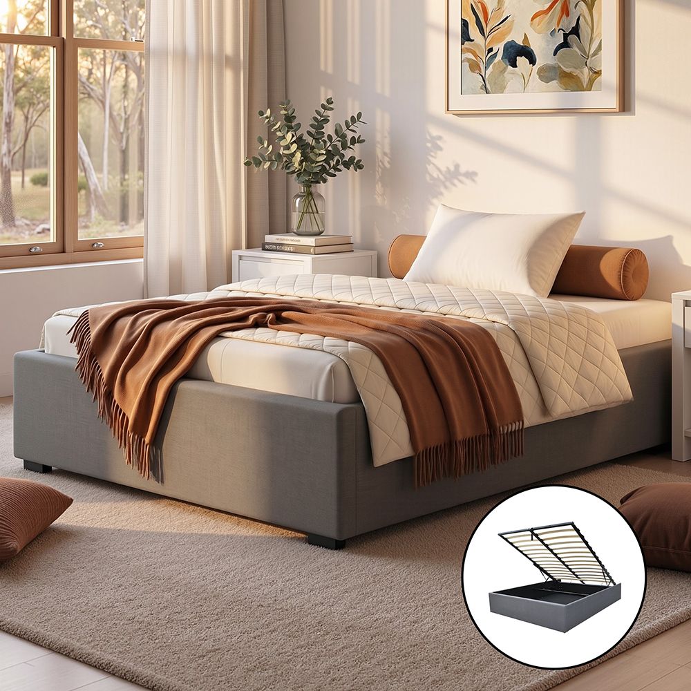 Toki King Single Gas Lift Bed Frame Upholstered Grey