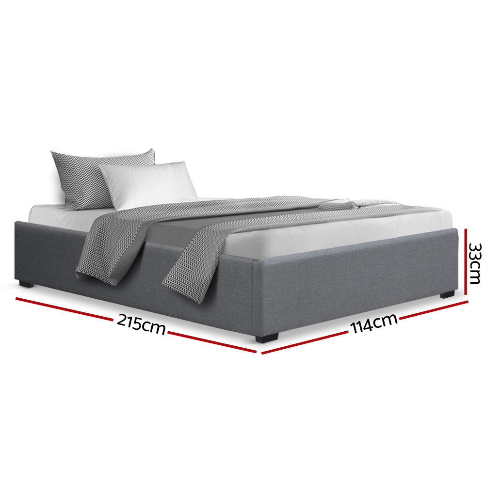 Toki King Single Bed Frame Gas Lift Storage Grey