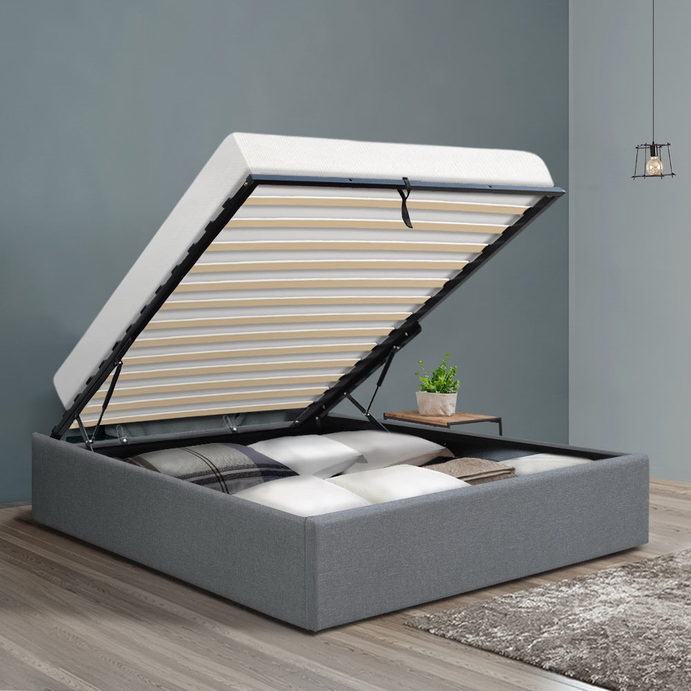 Toki King Single Bed Frame Gas Lift Storage Grey