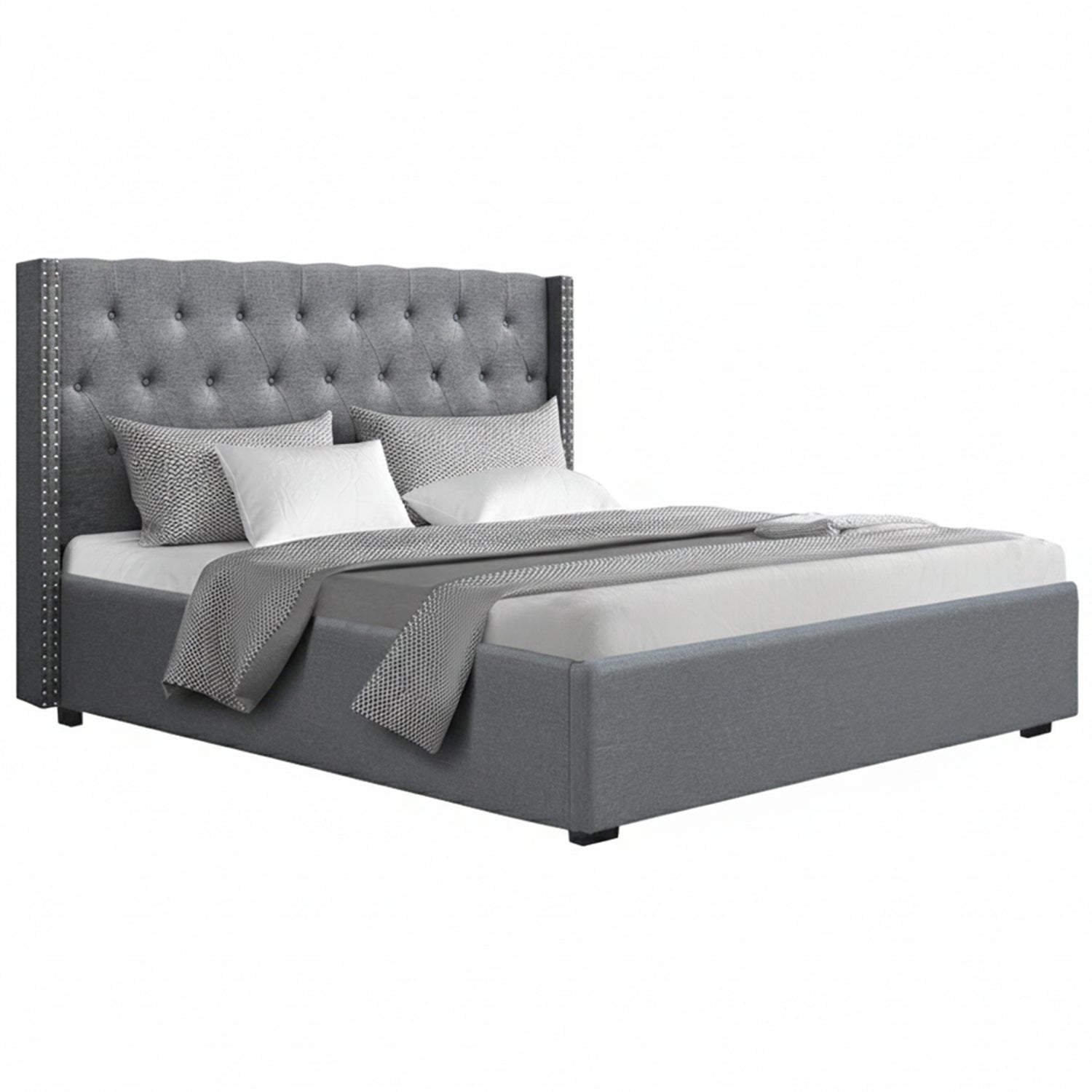 Artiss King Bed Frame Storage Tufted Headboard Gas Lift Base Grey