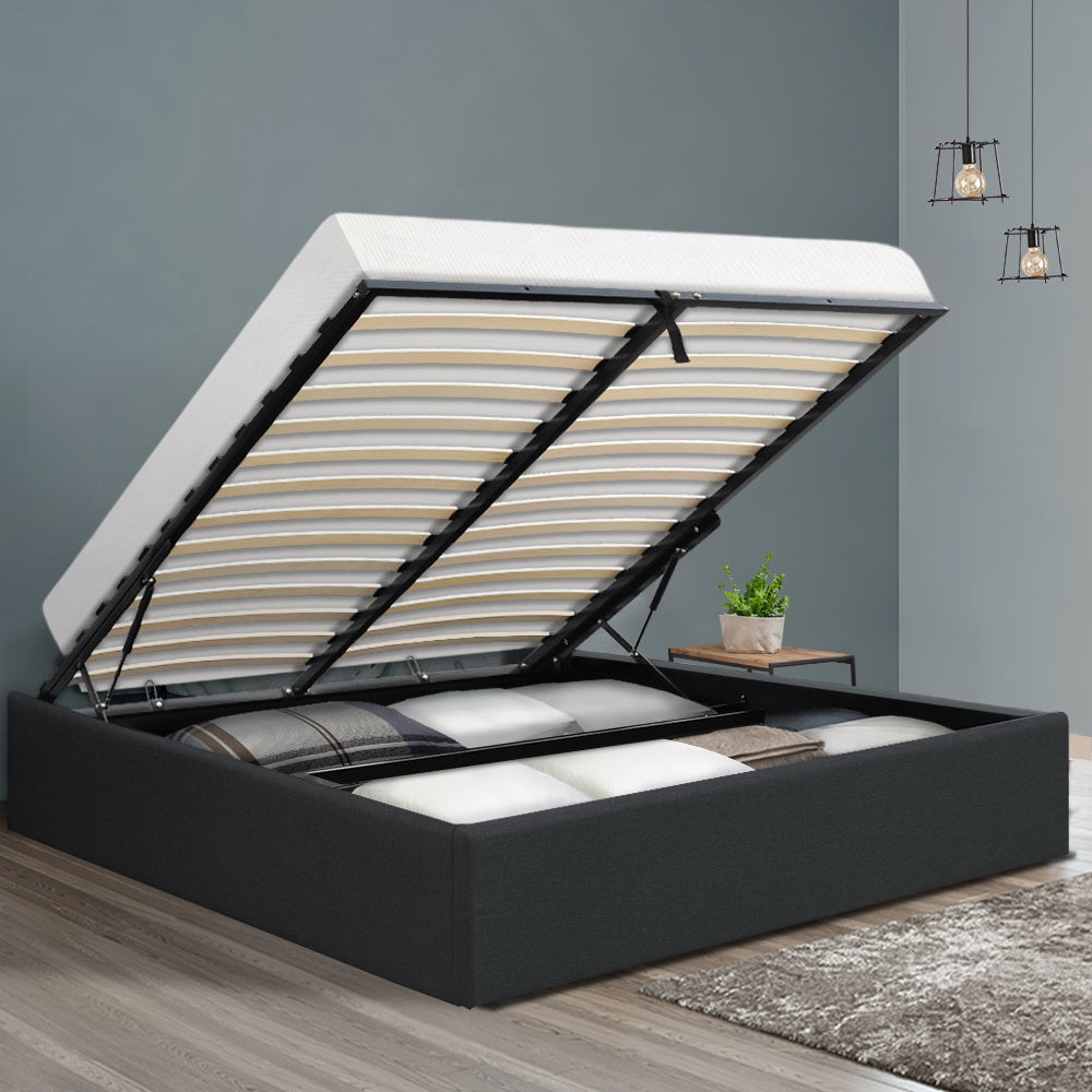 Toki Queen Bed Frame Gas Lift Storage Charcoal