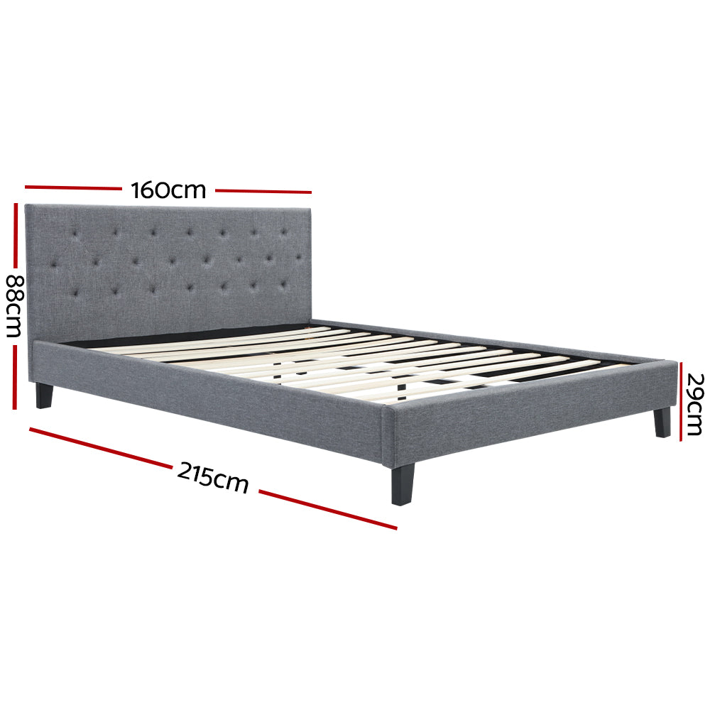 Upholstered Queen Bed Frame w/ Metal Legs & Foam - Artiss