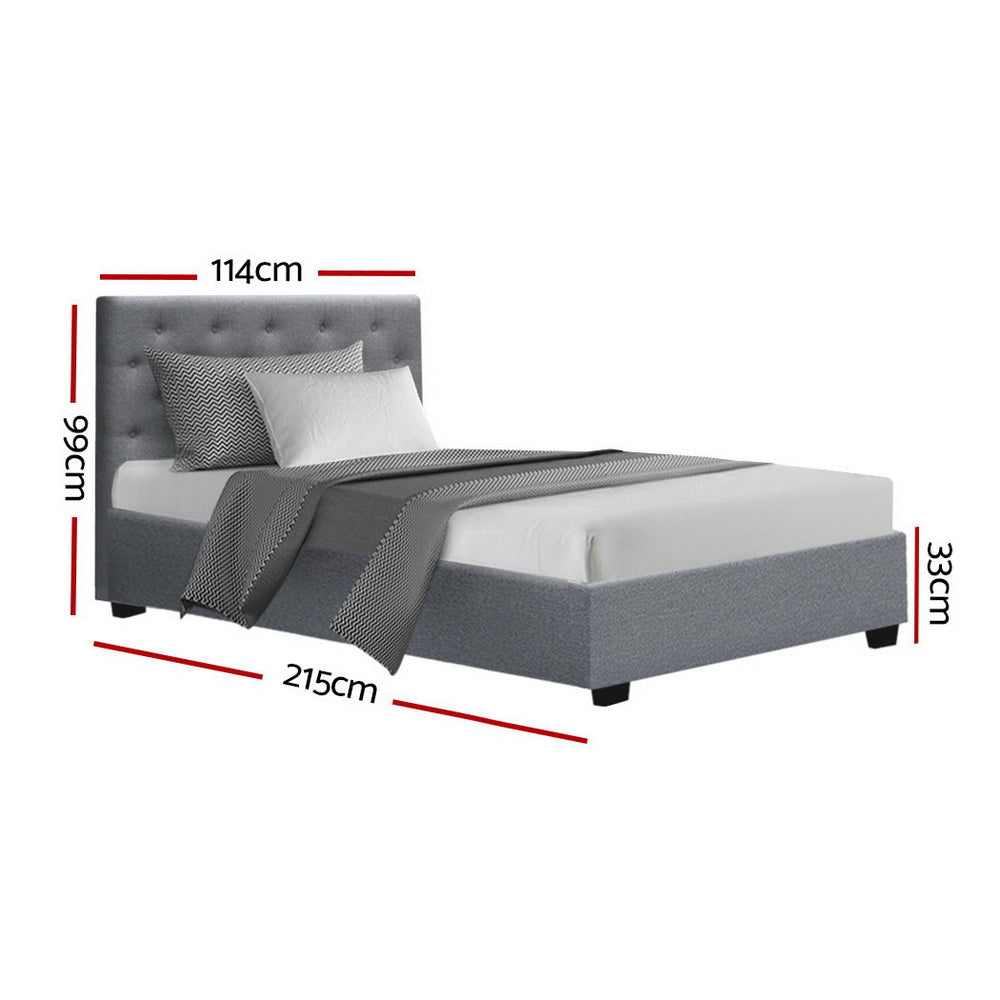 VILA King Single Bed Frame Gas Lift Storage Grey
