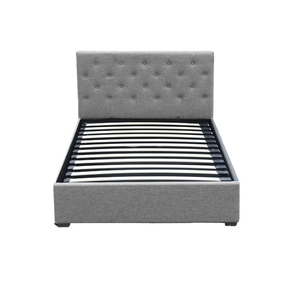 VILA King Single Bed Frame Gas Lift Storage Grey