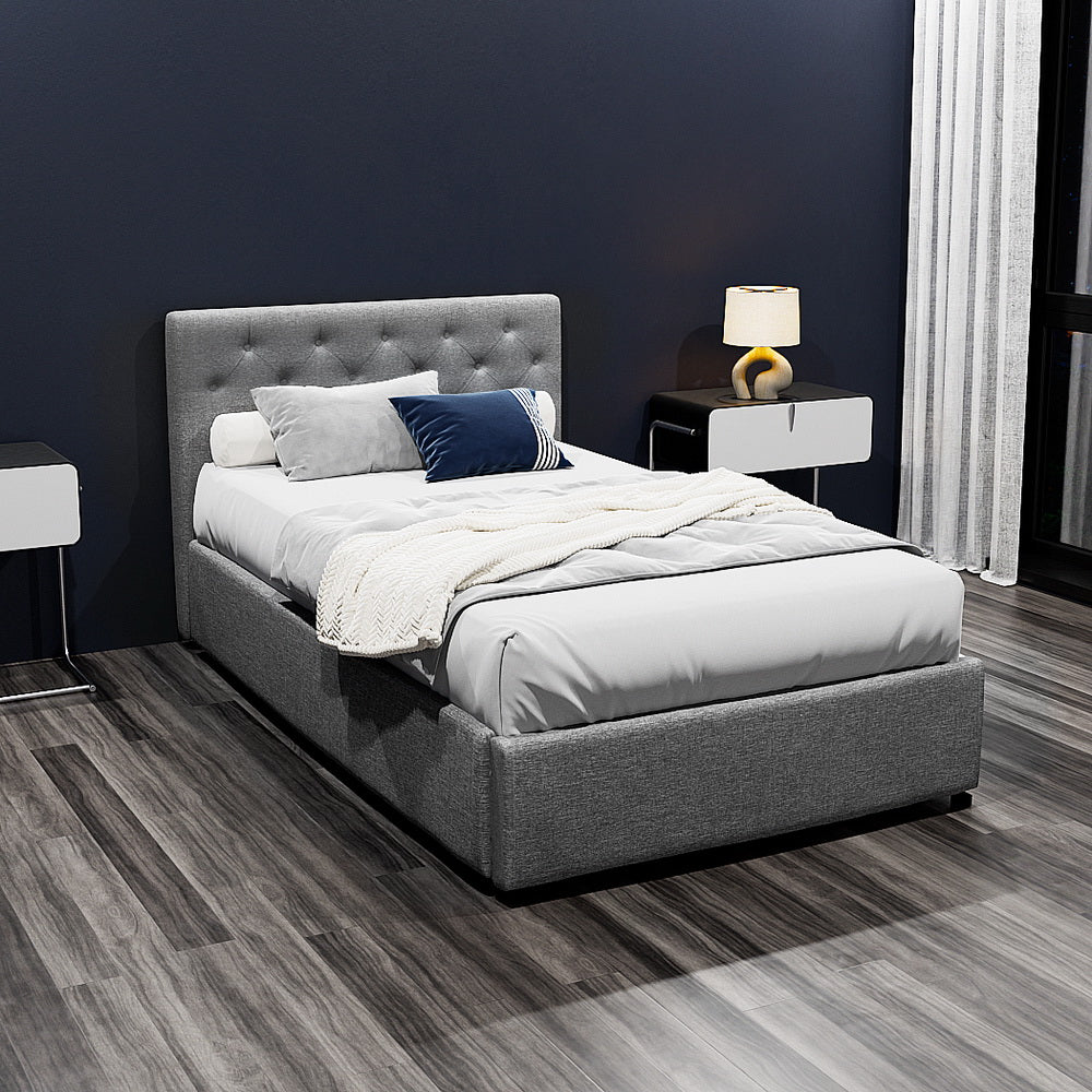 VILA King Single Bed Frame Gas Lift Storage Grey