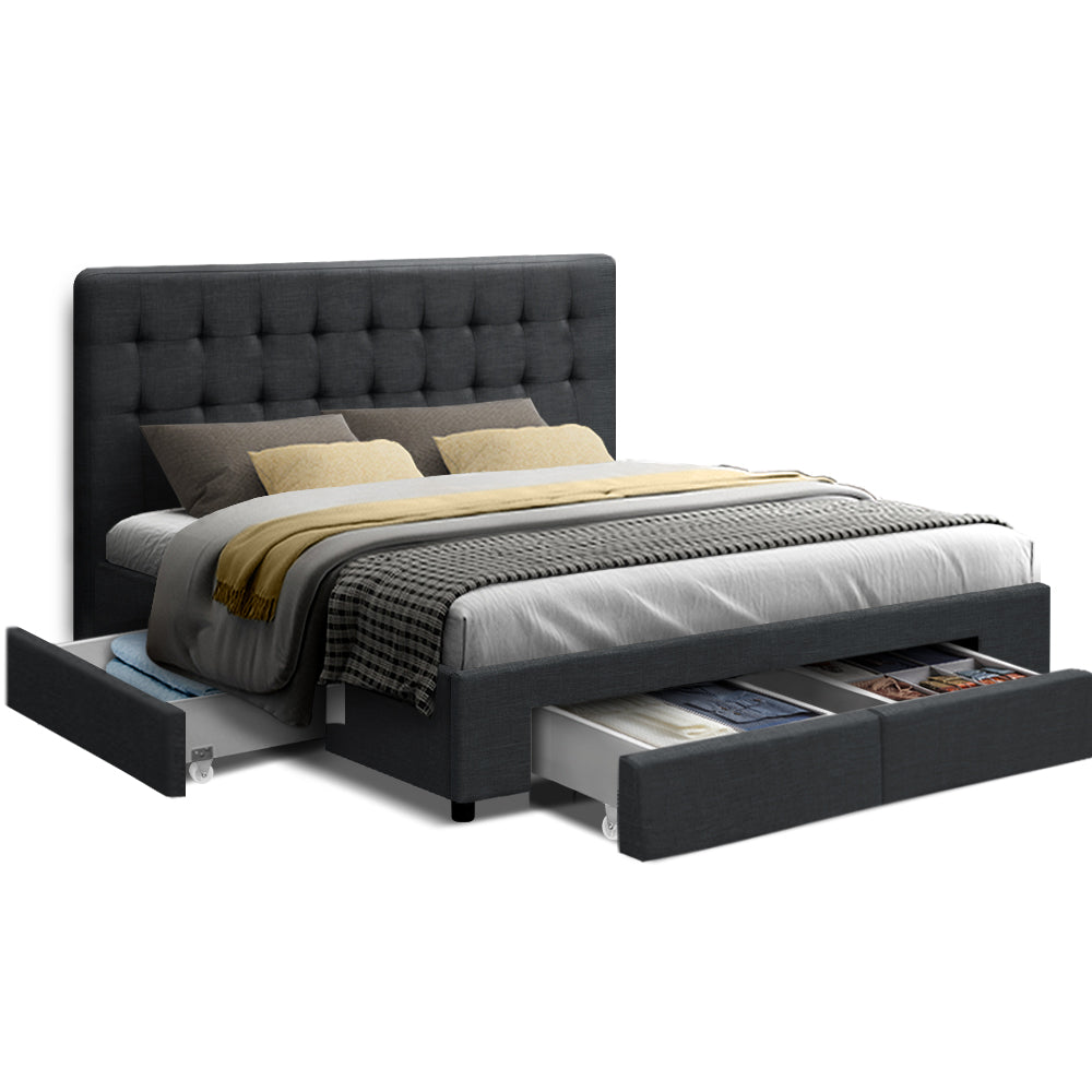 Avio Double Bed Frame 4-Drawer Storage Charcoal