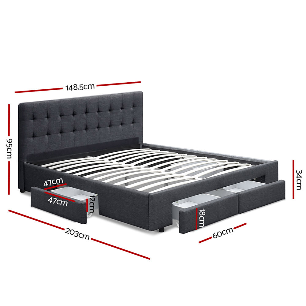 Avio Double Bed Frame 4-Drawer Storage Charcoal