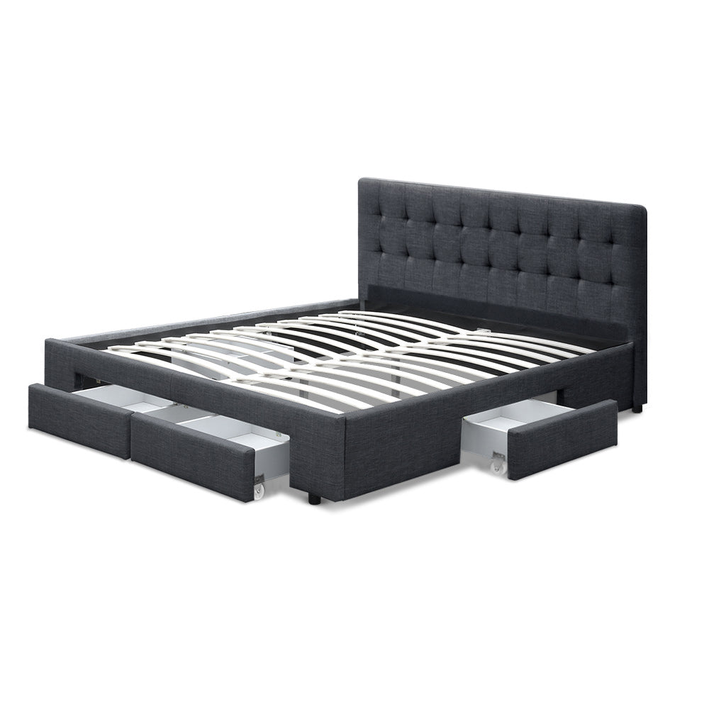Avio Double Bed Frame 4-Drawer Storage Charcoal