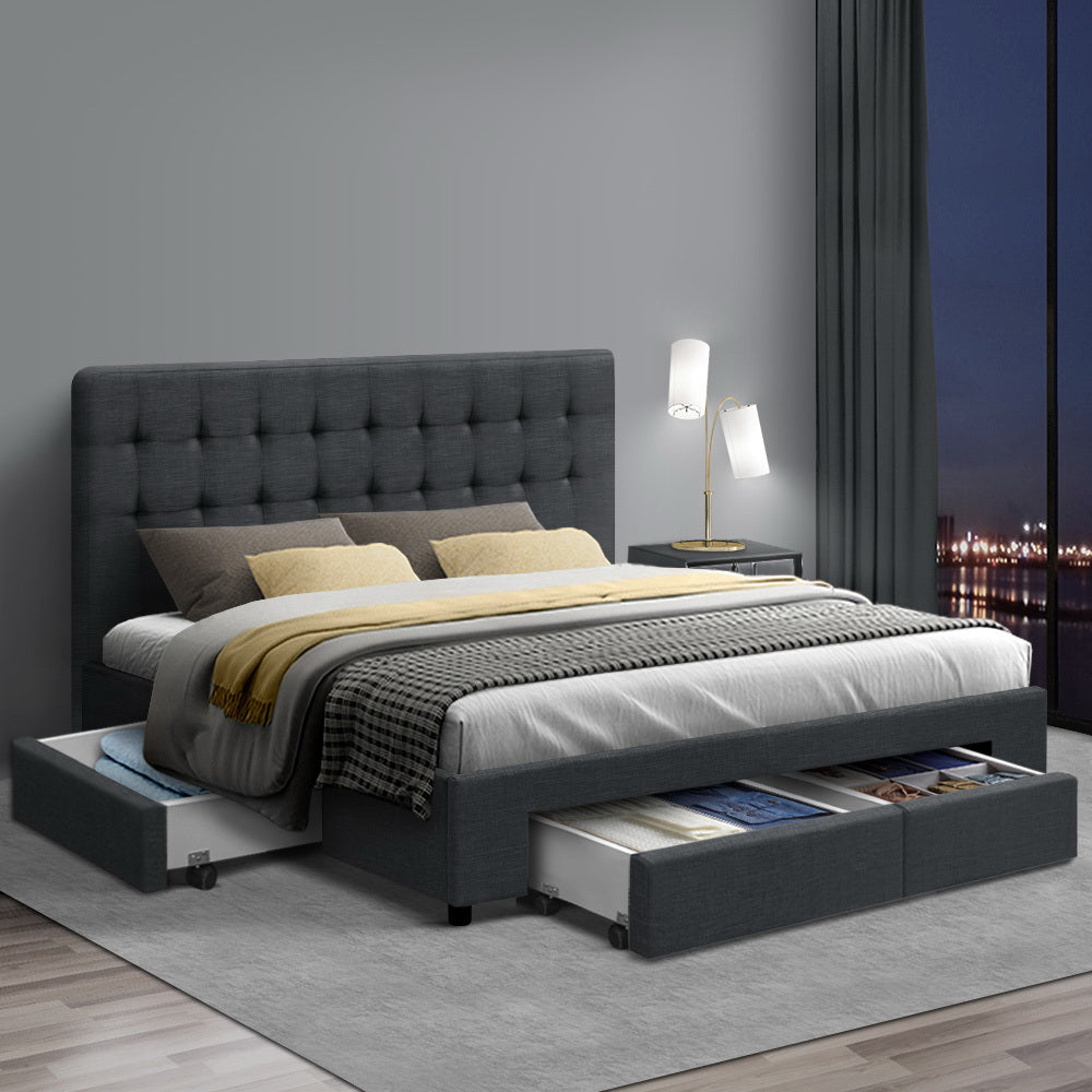 Avio Double Bed Frame 4-Drawer Storage Charcoal