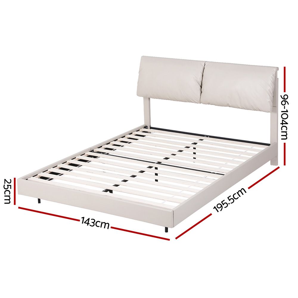 Daylight Double Bed Frame RGB LED Floating Bed Beige White