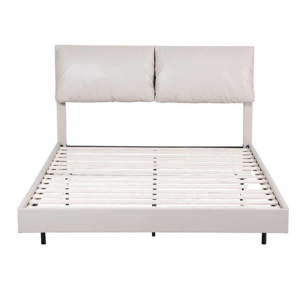 Daylight Double Bed Frame RGB LED Floating Bed Beige White