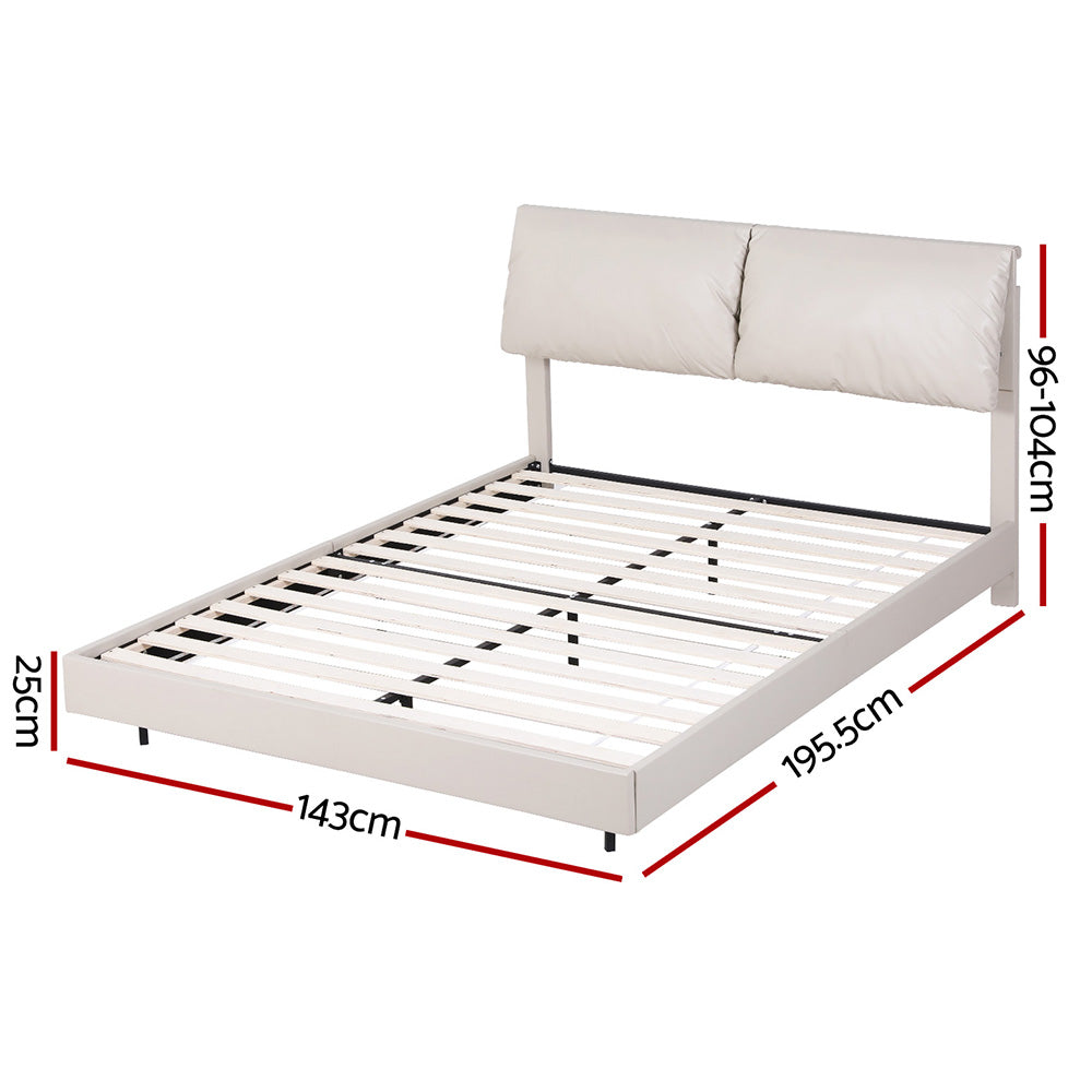 DAYLIGHT Double Bed Frame RGB LED Floating Adjustable Headboard Beige White