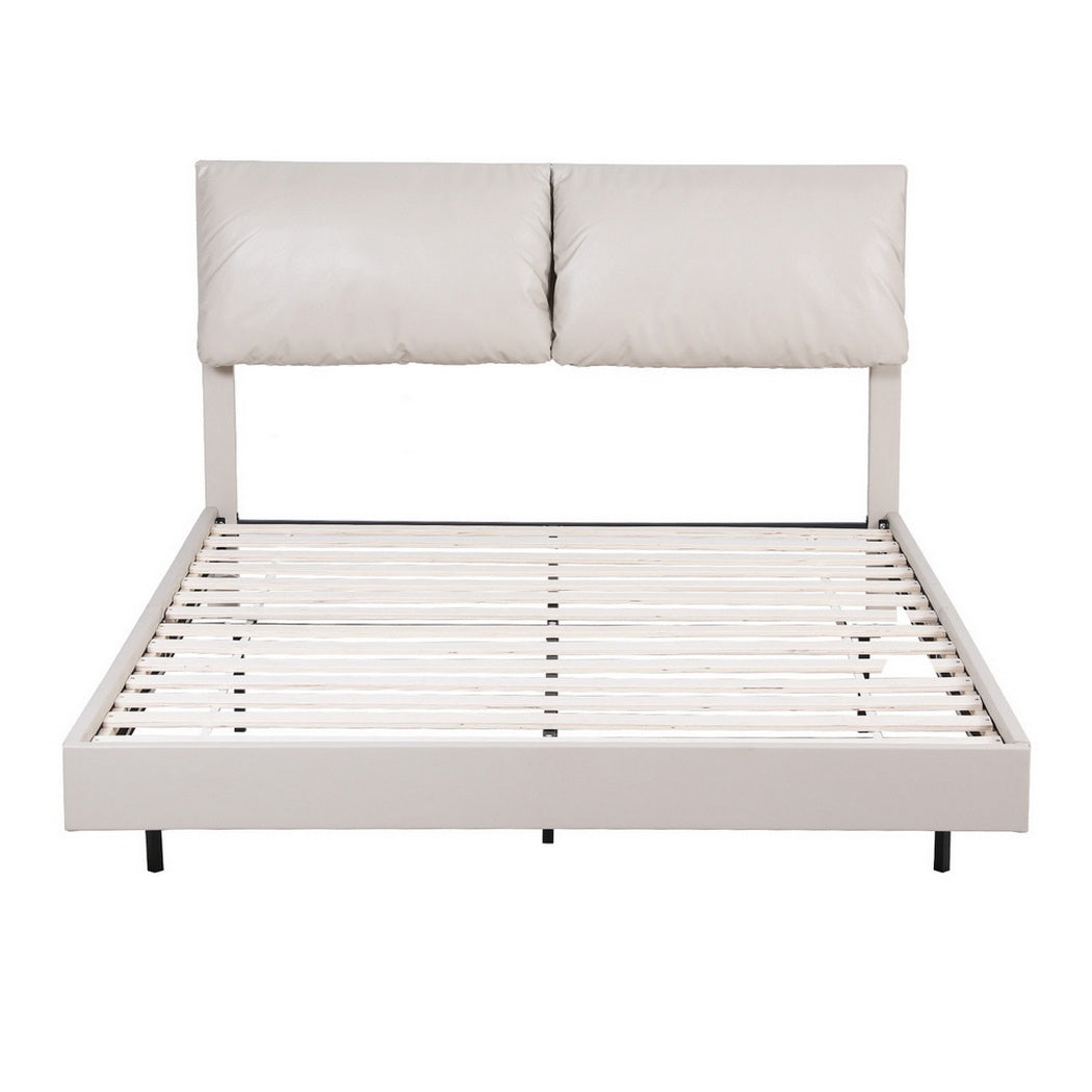 DAYLIGHT Queen Bed Frame RGB LED Floating Adjustable Headboard Beige White