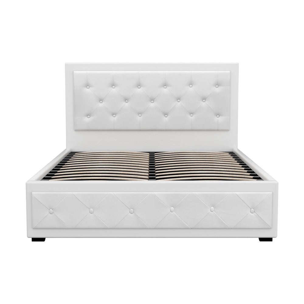Tiyo Double Gas Lift Bed Frame with Storage White