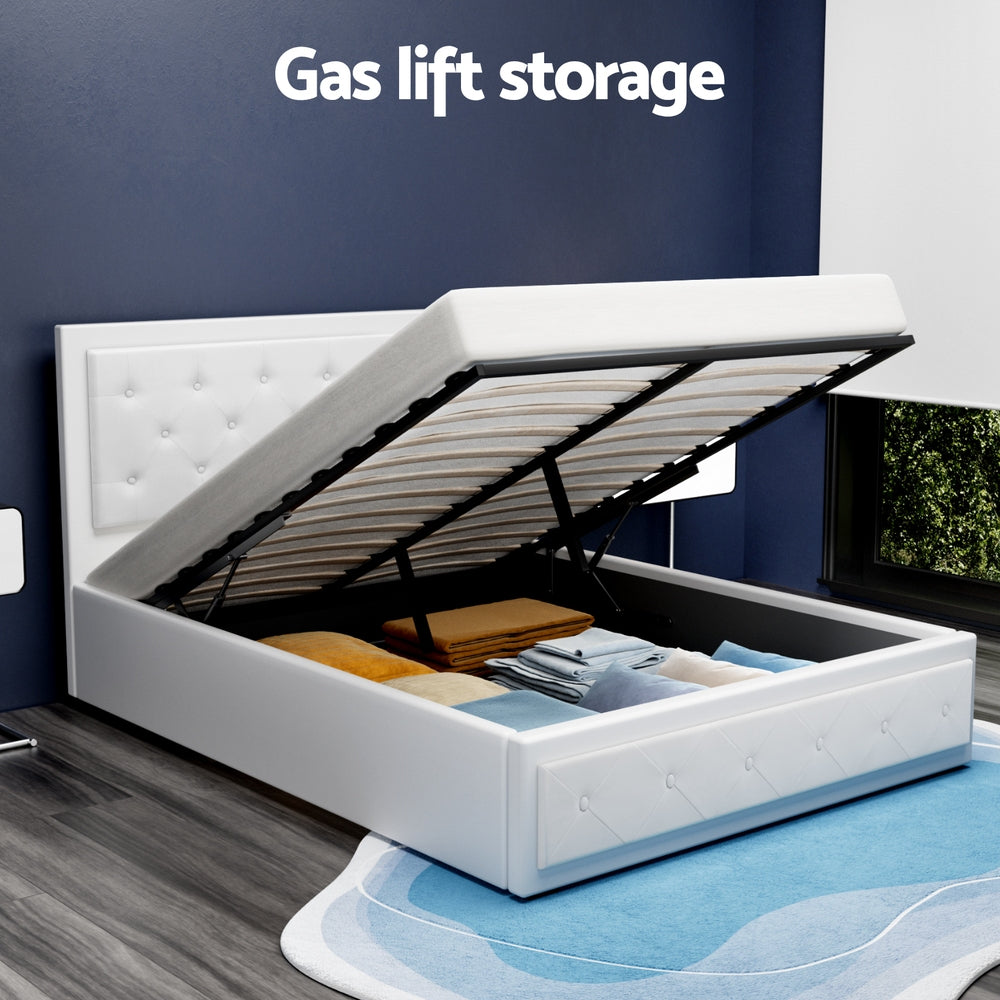 Tiyo Double Bed Frame Gas Lift White