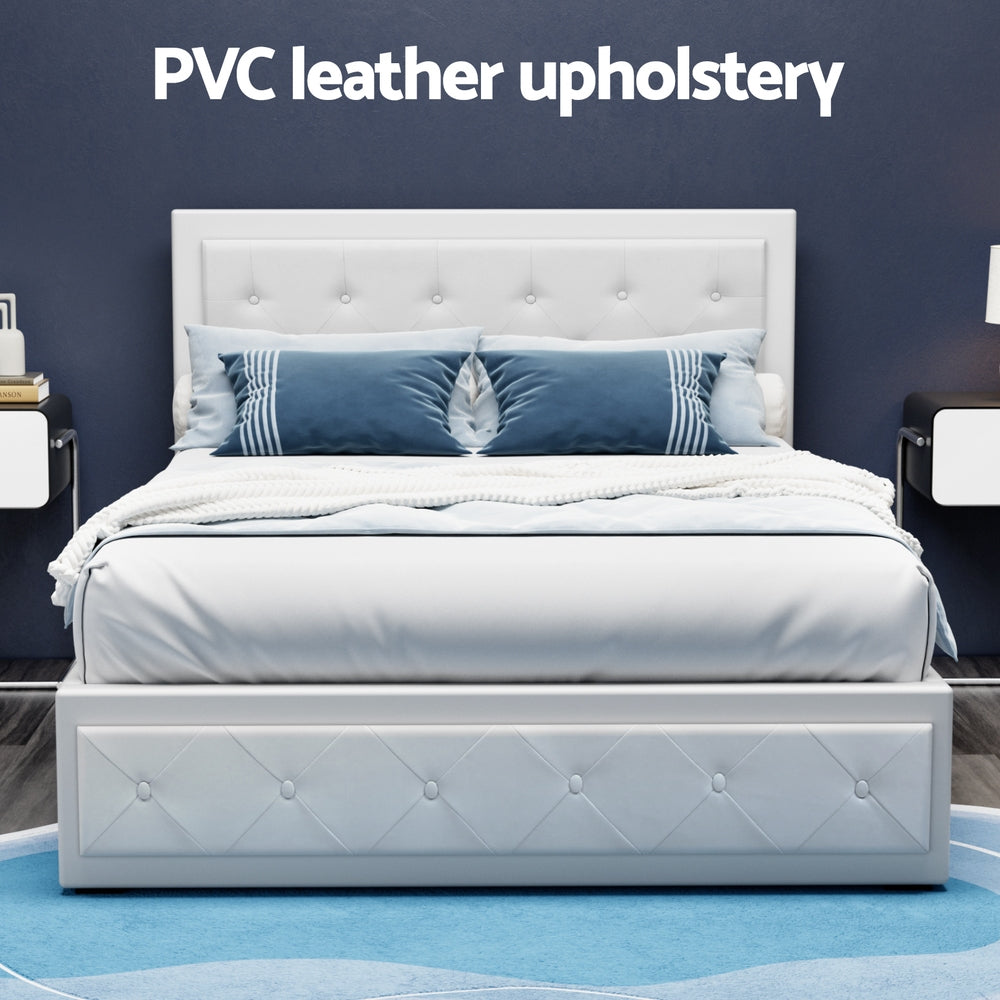 Tiyo Double Bed Frame Gas Lift White