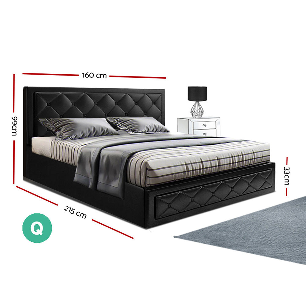 Tiyo Queen Bed Frame Gas Lift Storage Black