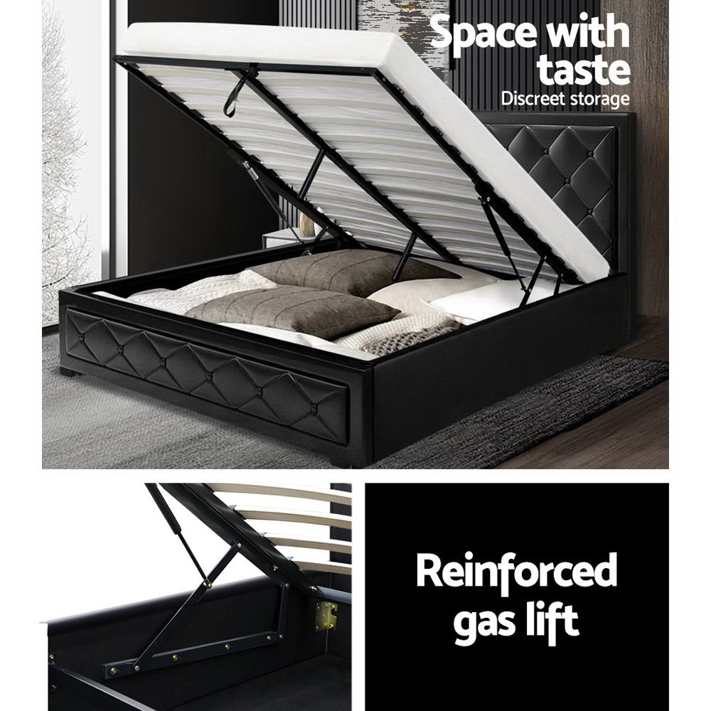 Tiyo Queen Bed Frame Gas Lift Storage Black