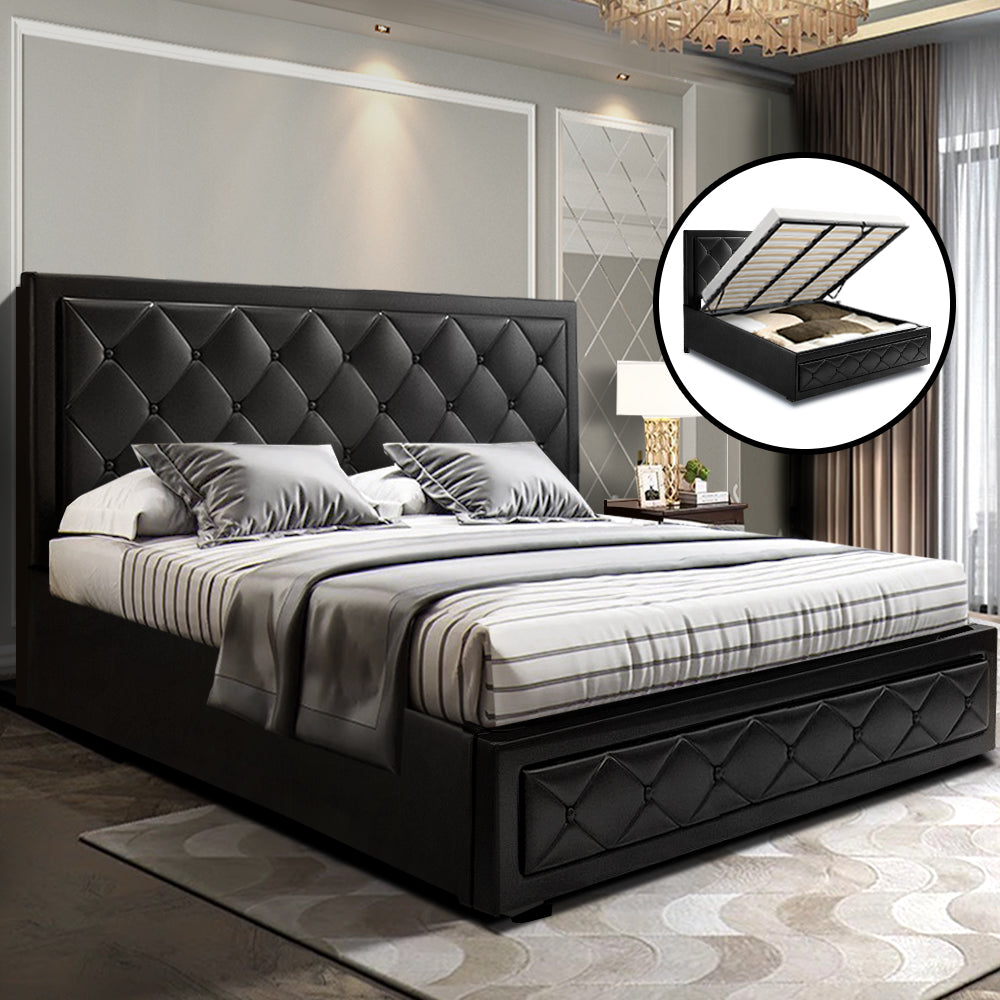 Tiyo King Bed Frame Gas Lift Storage Black