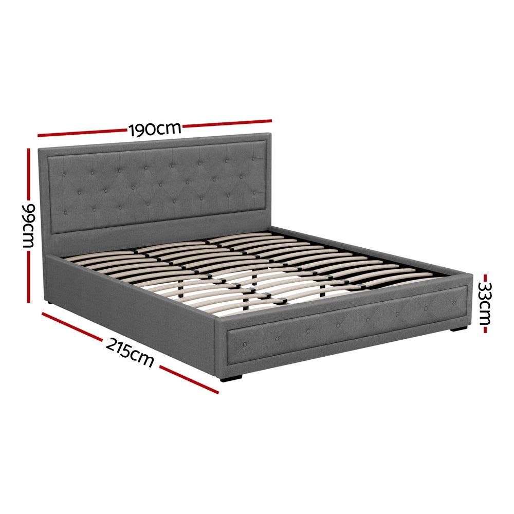 Tiyo King Bed Frame Gas Lift Storage Grey