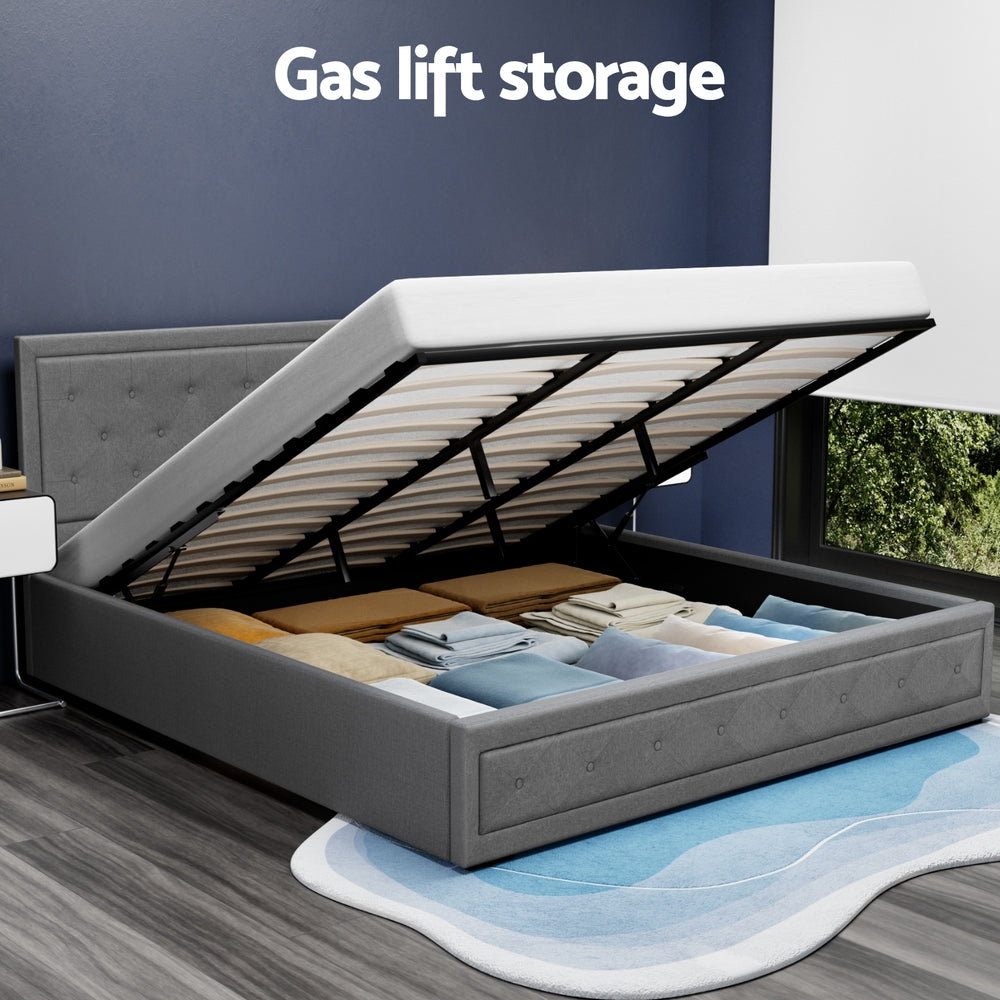 Tiyo King Bed Frame Gas Lift Storage Grey