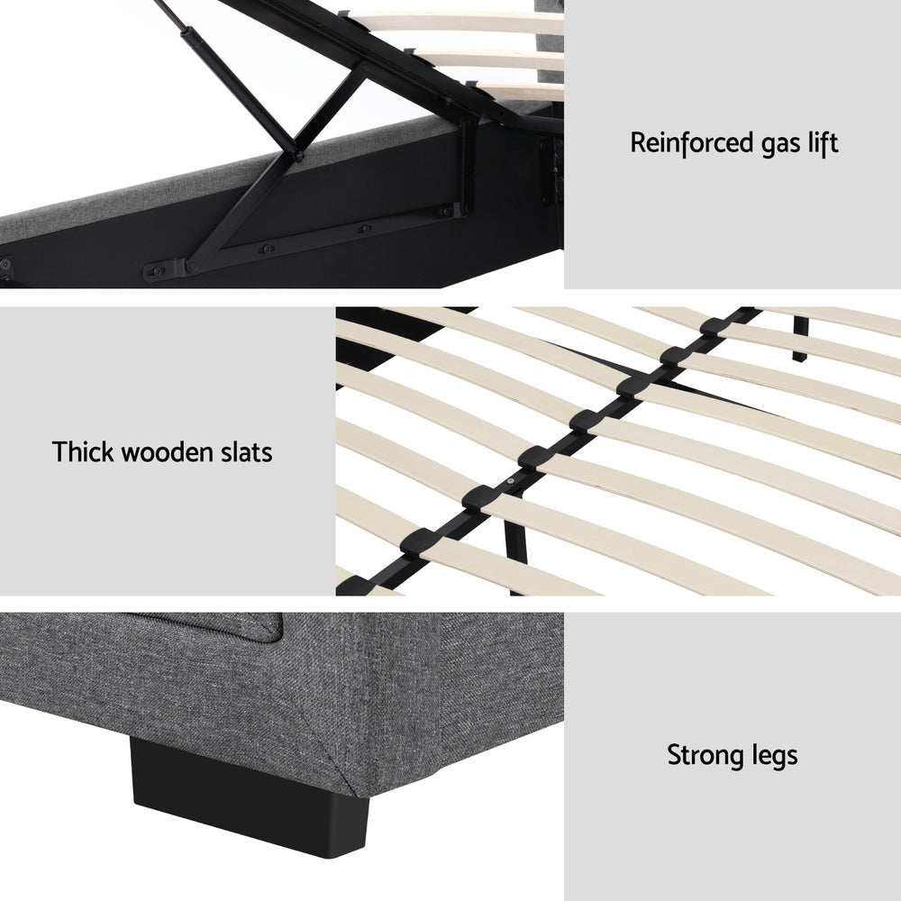 Tiyo King Bed Frame Gas Lift Storage Grey