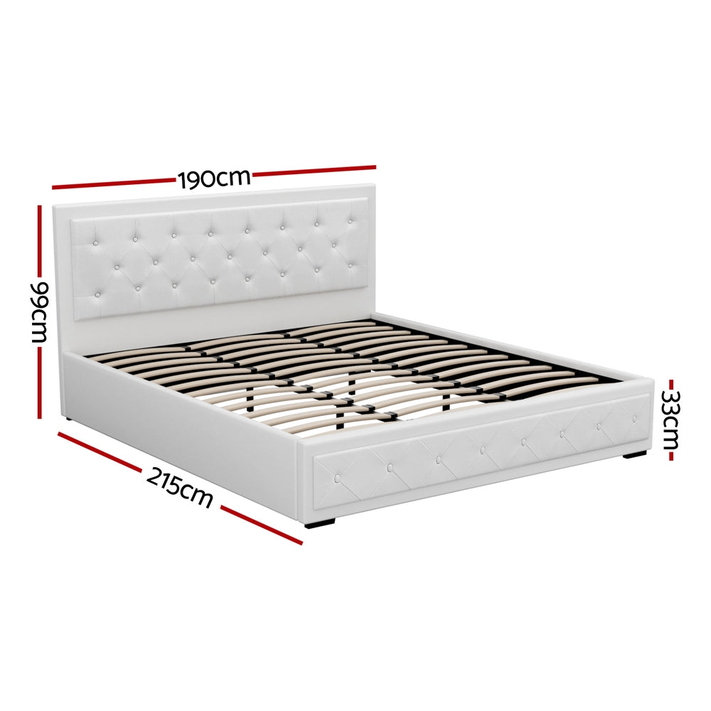 Tiyo King Bed Frame Gas Lift Storage White