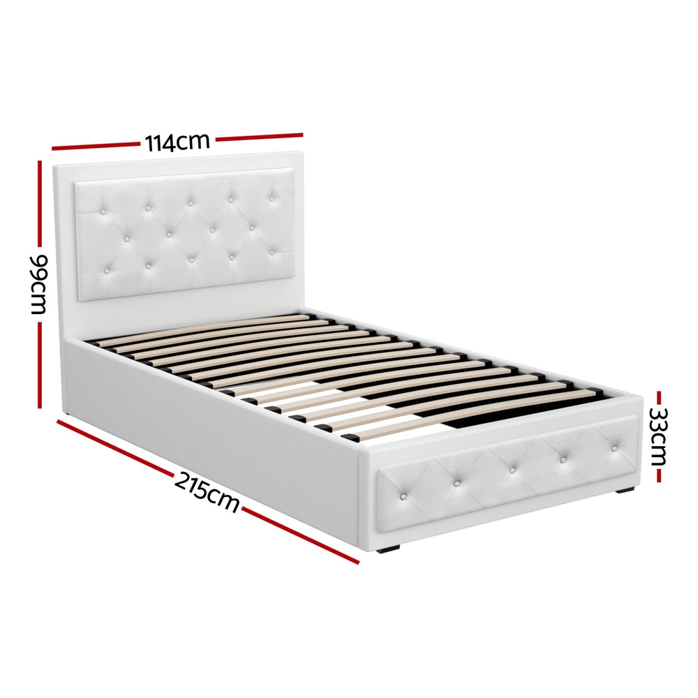 Tiyo King Single Bed Frame Gas Lift White
