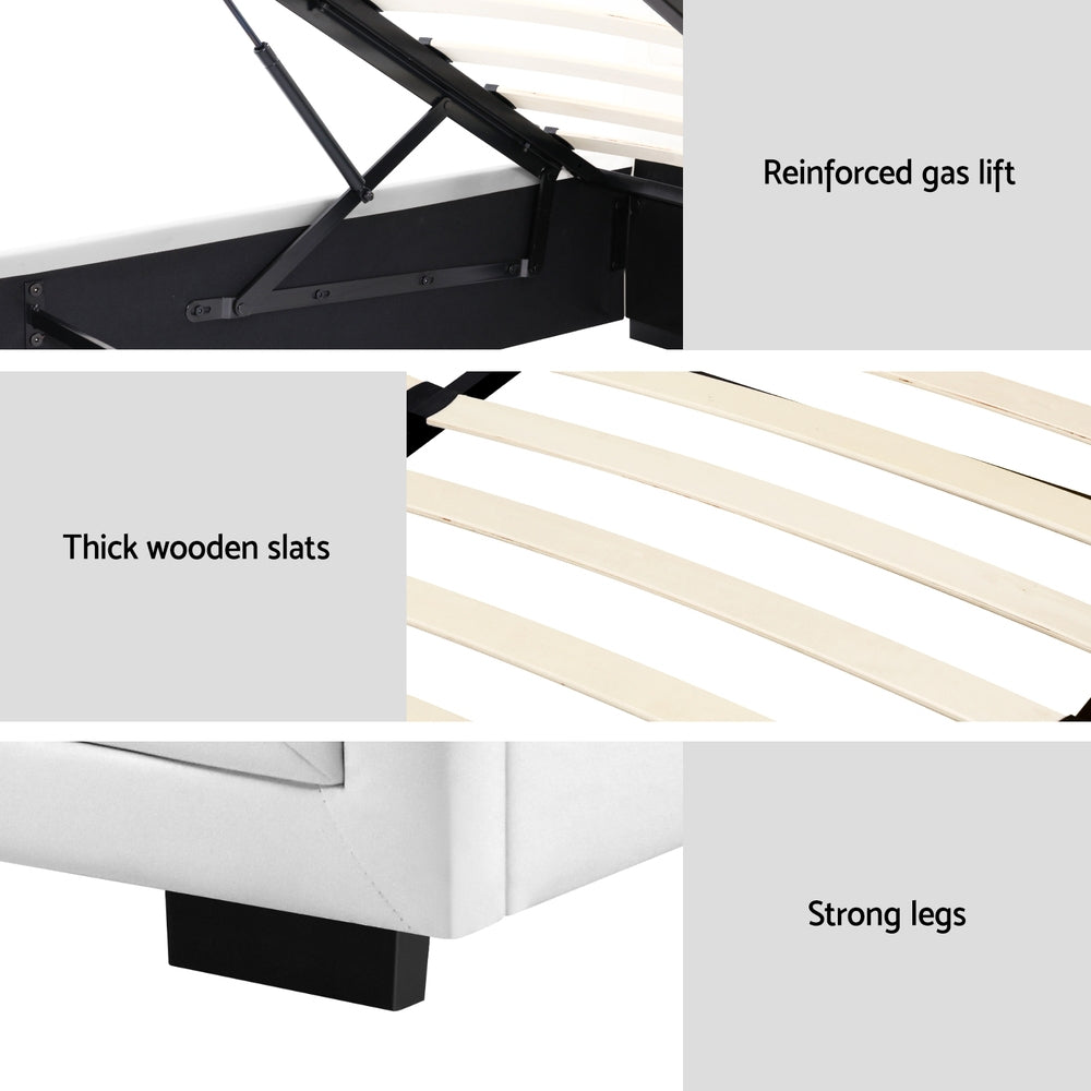 Tiyo King Single Bed Frame Gas Lift White