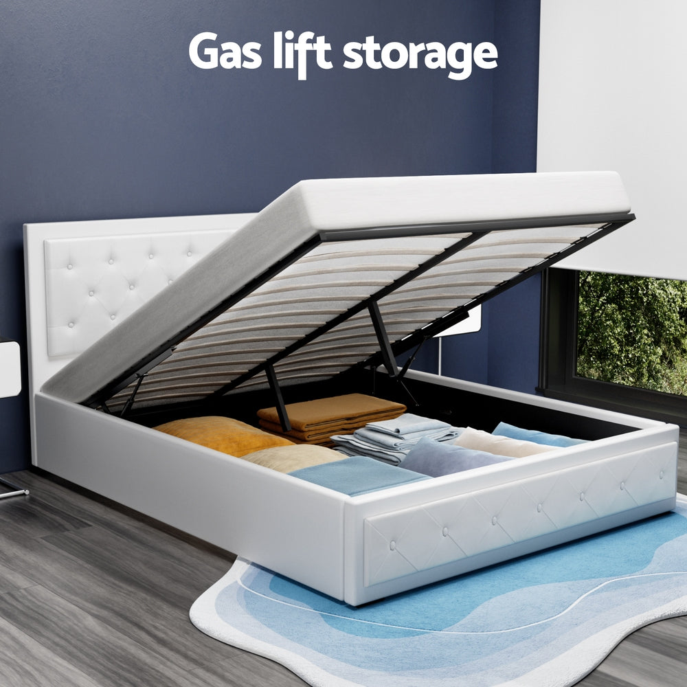 Tiyo Queen Bed Frame Gas Lift White